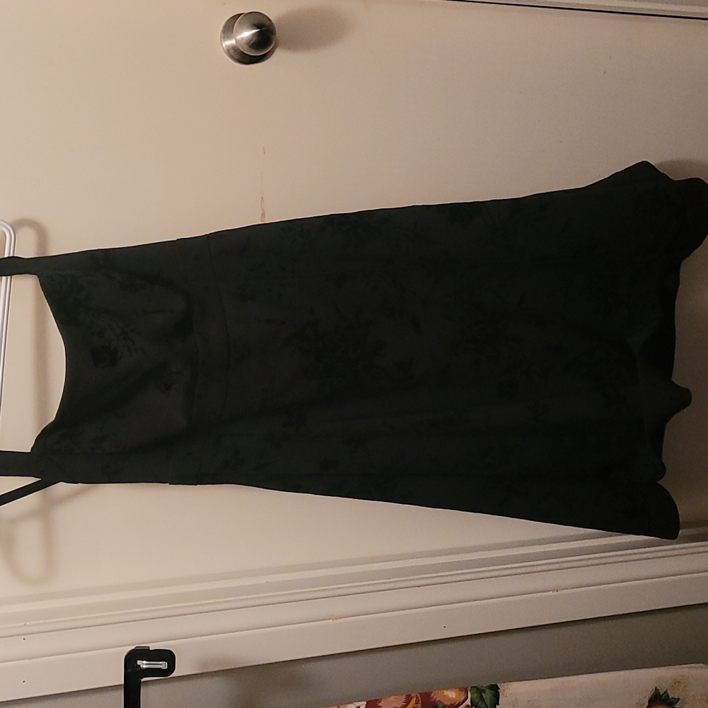 Le Chateau Black on black velvet damask halter dress xl